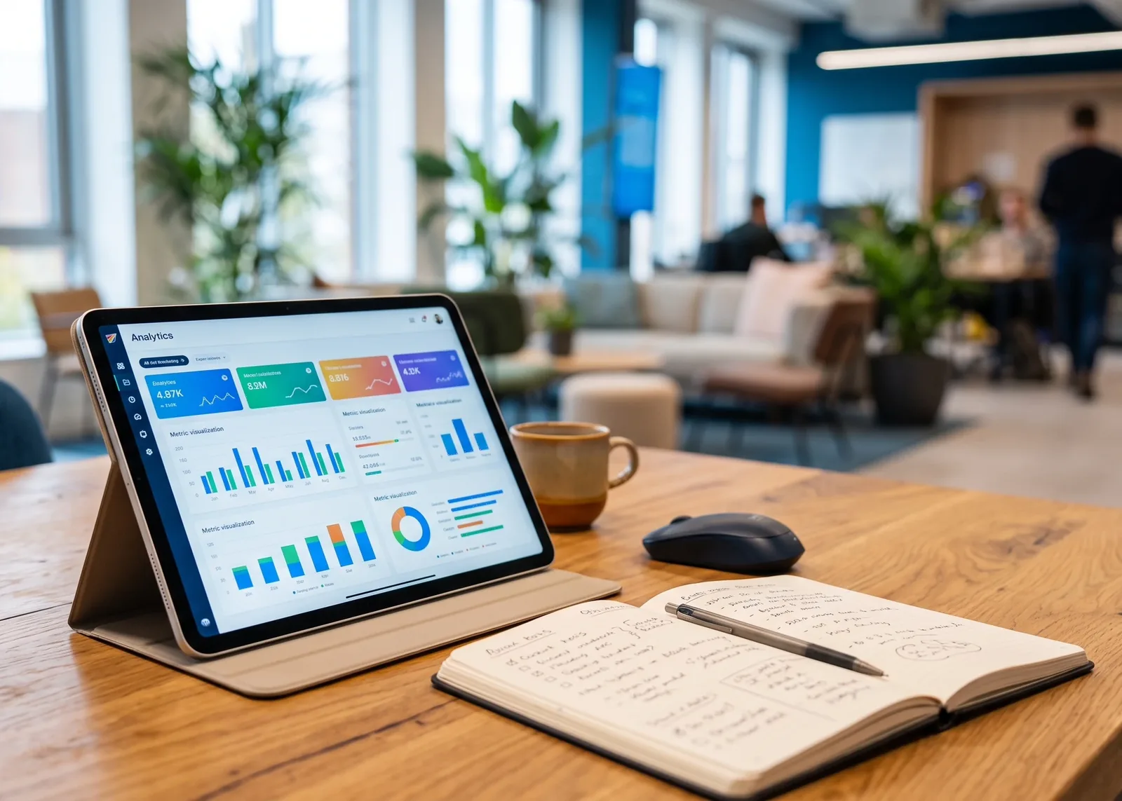 Tablet con dashboard e appunti per l’analisi e la consulenza