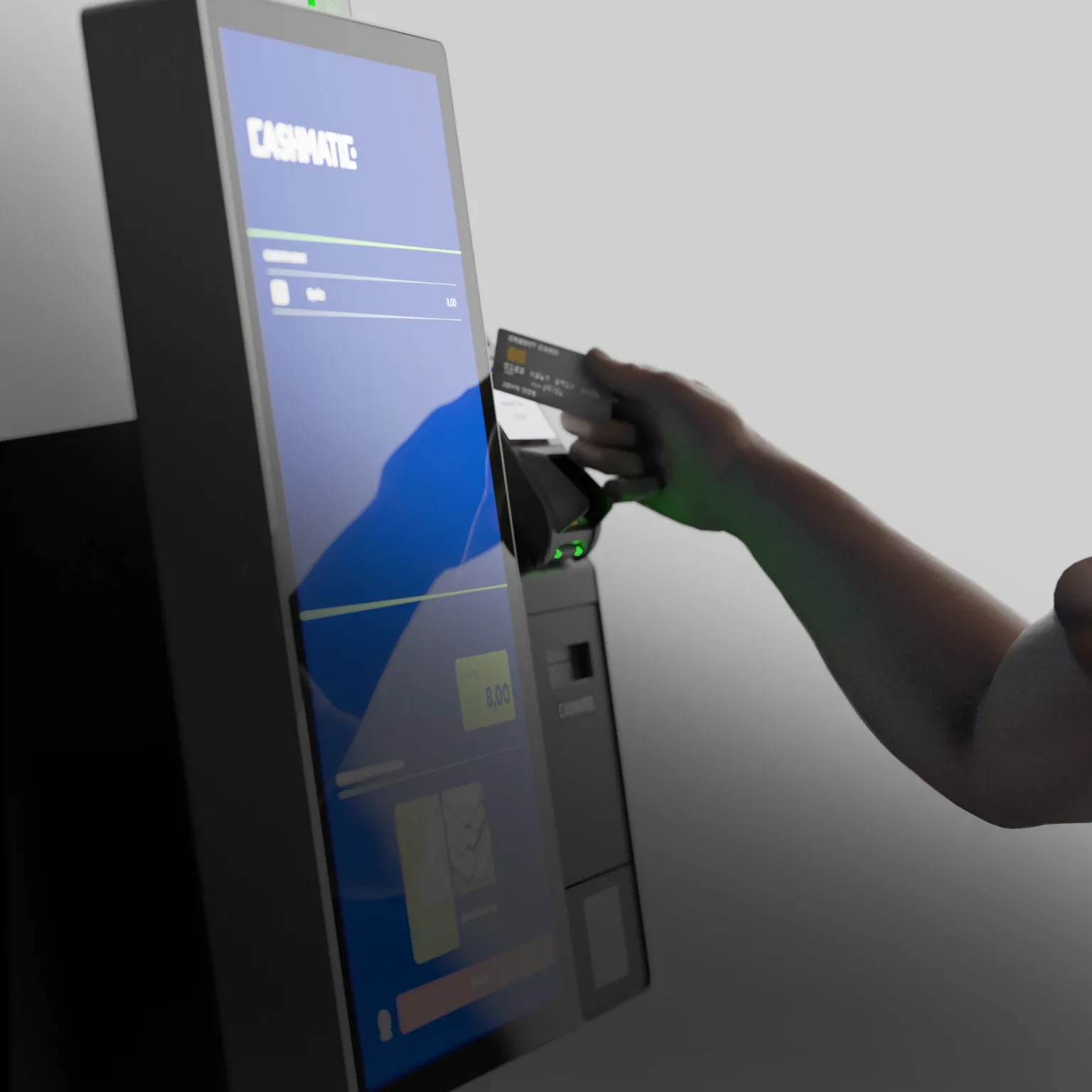 Cliente che utilizza la postazione self-service Cashmatic per pagare