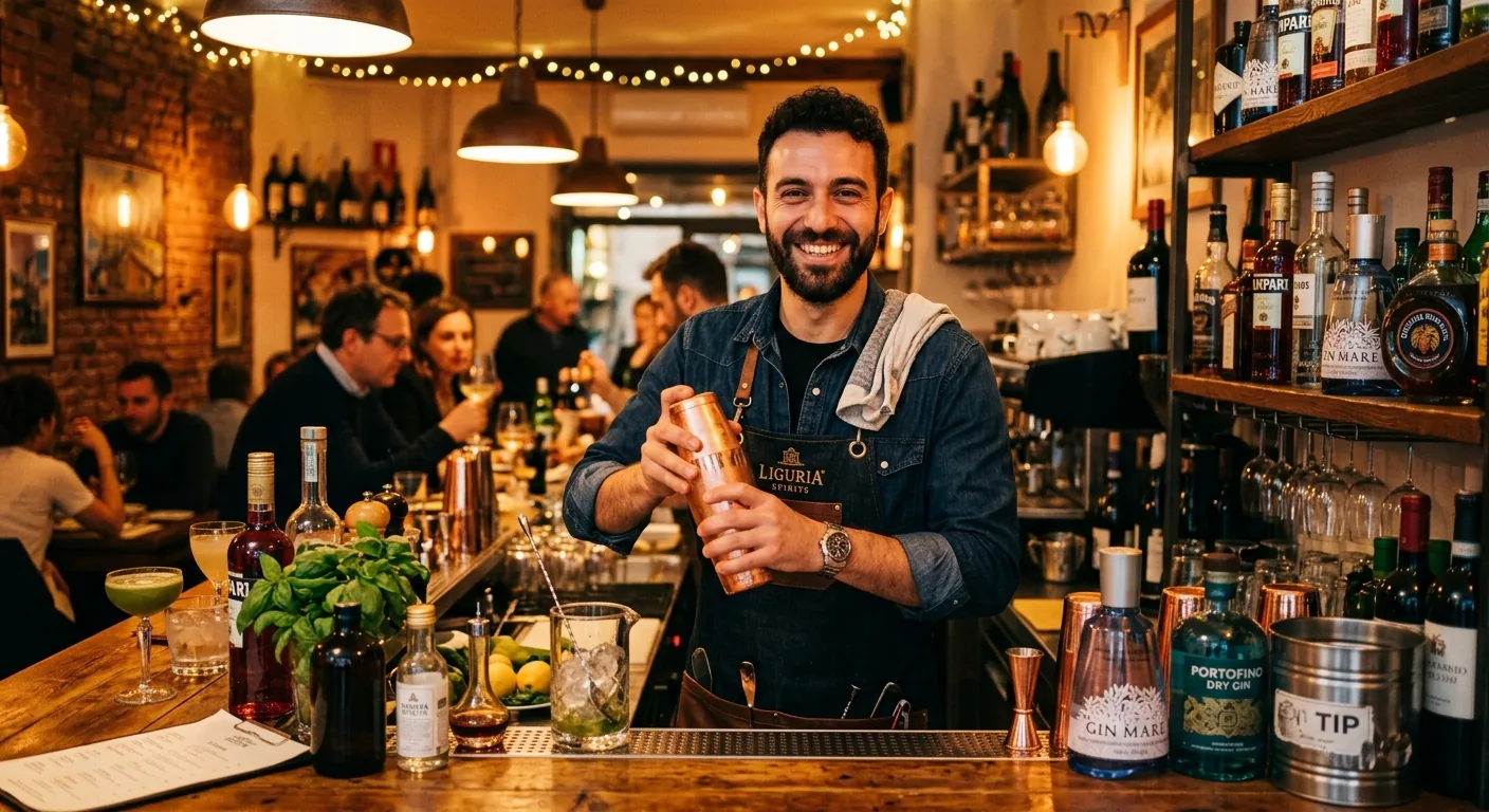 Barman che prepara un cocktail al banco