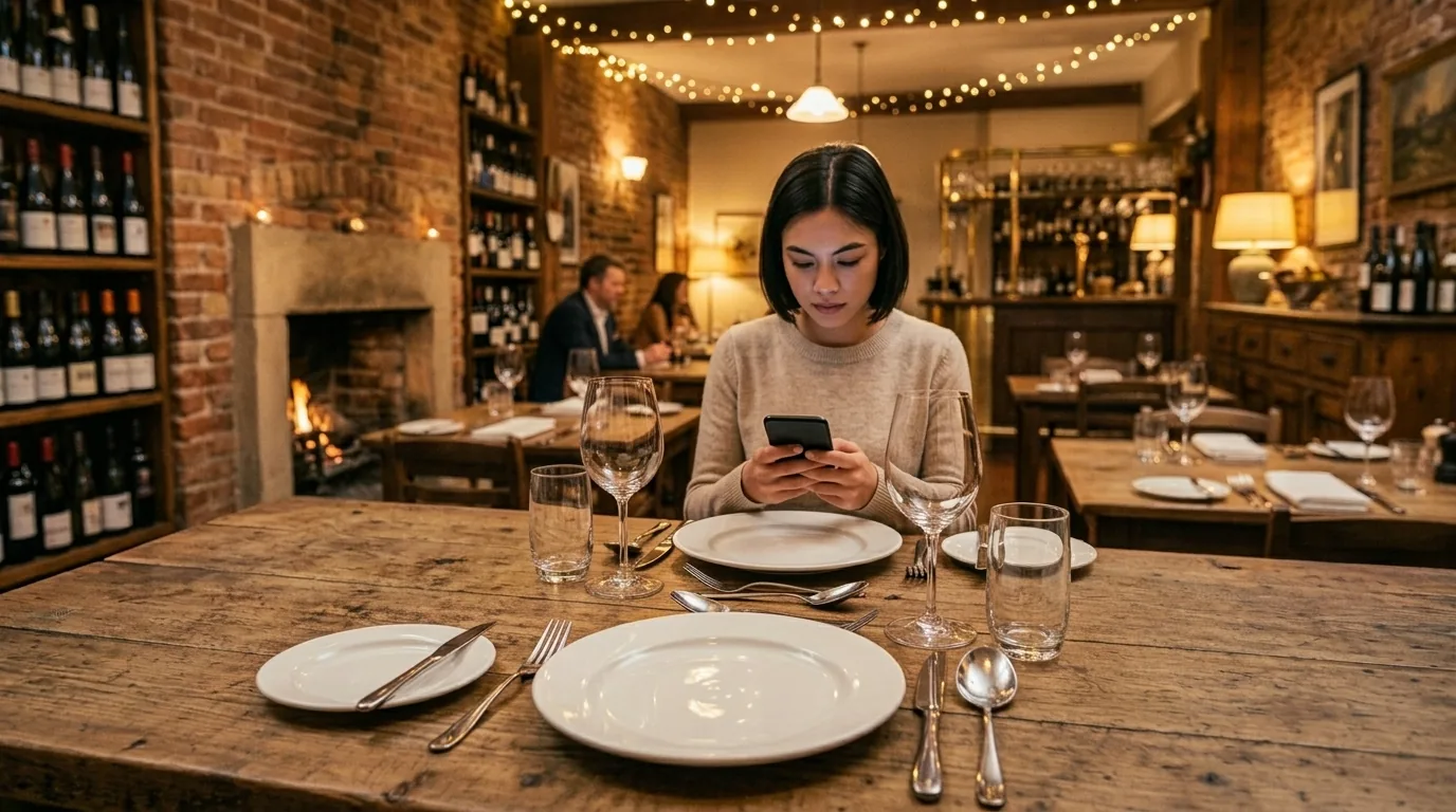 Cliente che ordina al tavolo con lo smartphone